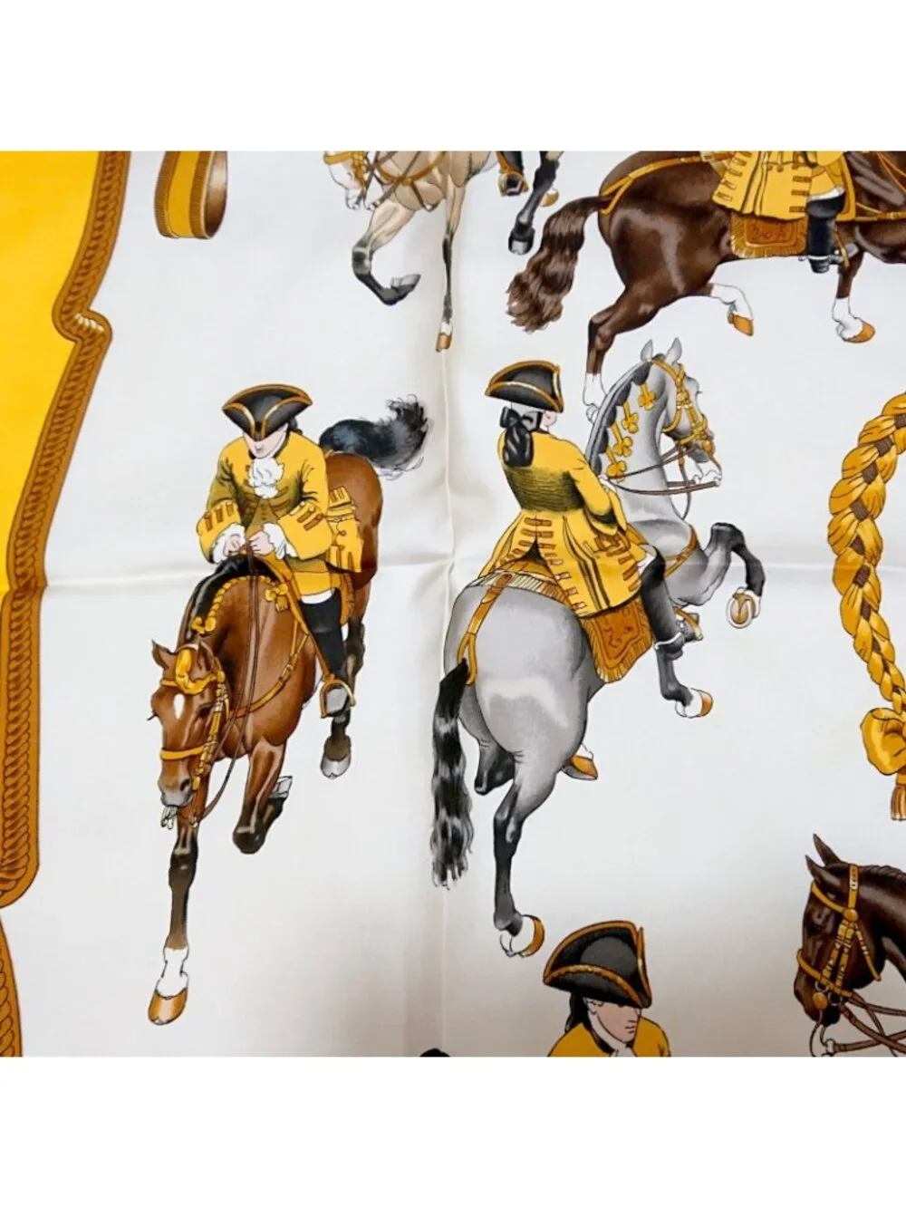 Hermes Carre 90 Reprise Ledoux Yellow Silk 100% Large Scarf